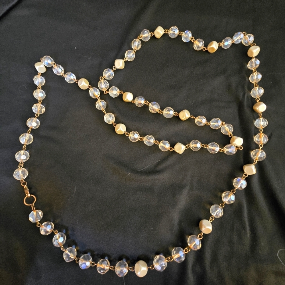 Vintage Long Glass and Pearl Necklace